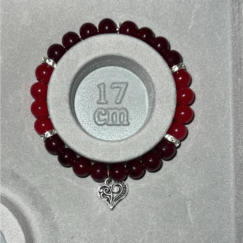 Elegant Red Beaded Bracelet with Heart Charm